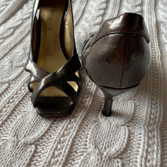 Brown Metallic Shiny Open Toe Heels - Picture 2 of 6
